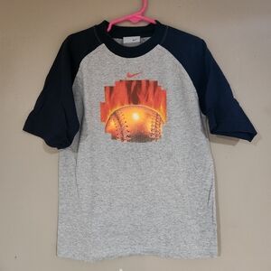 Vintage Nike Tee Baseball Grey And Dark Blue Size 6